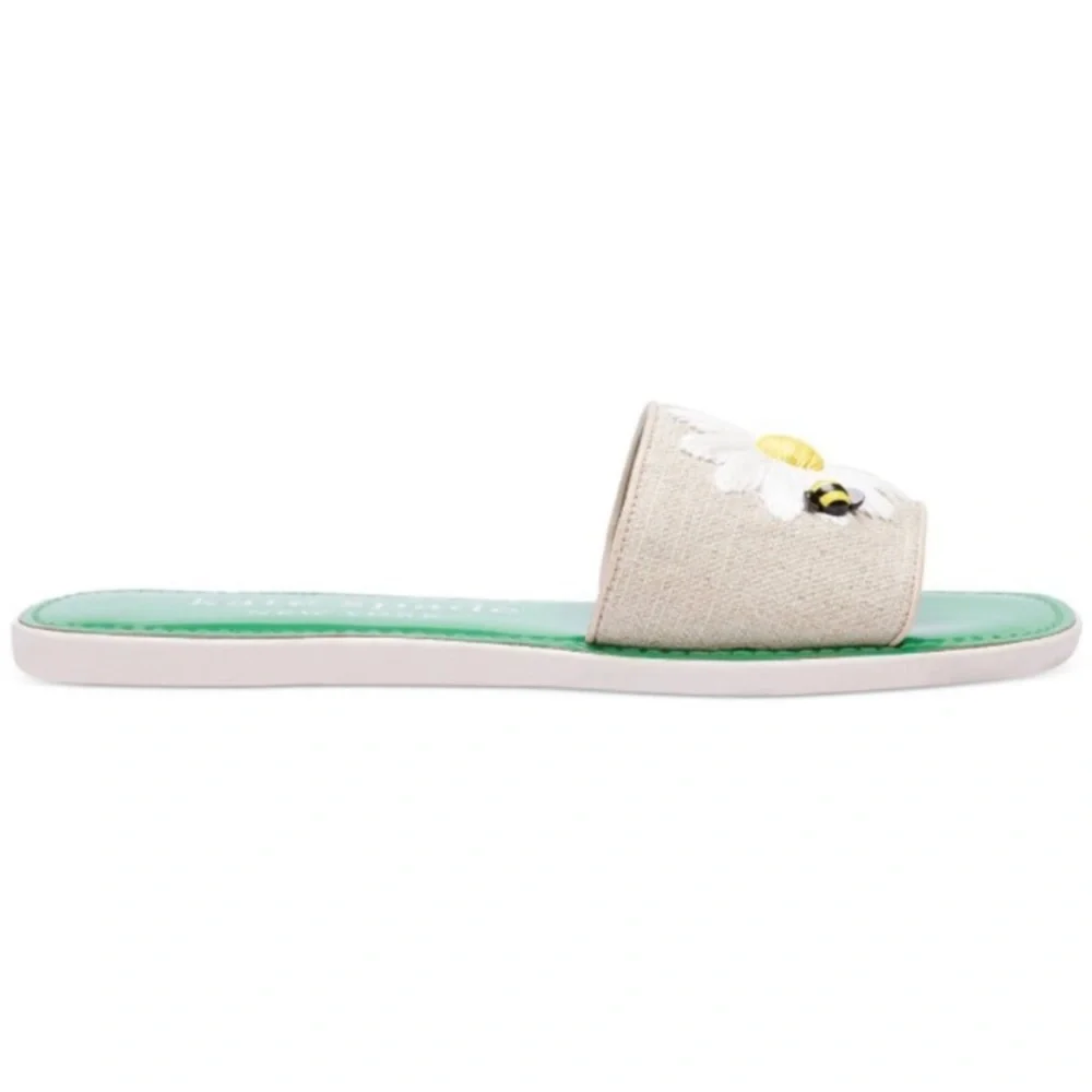Like new Kate Spade Jute Seraphina Green Daisy Bumble Bee Slide Sandals